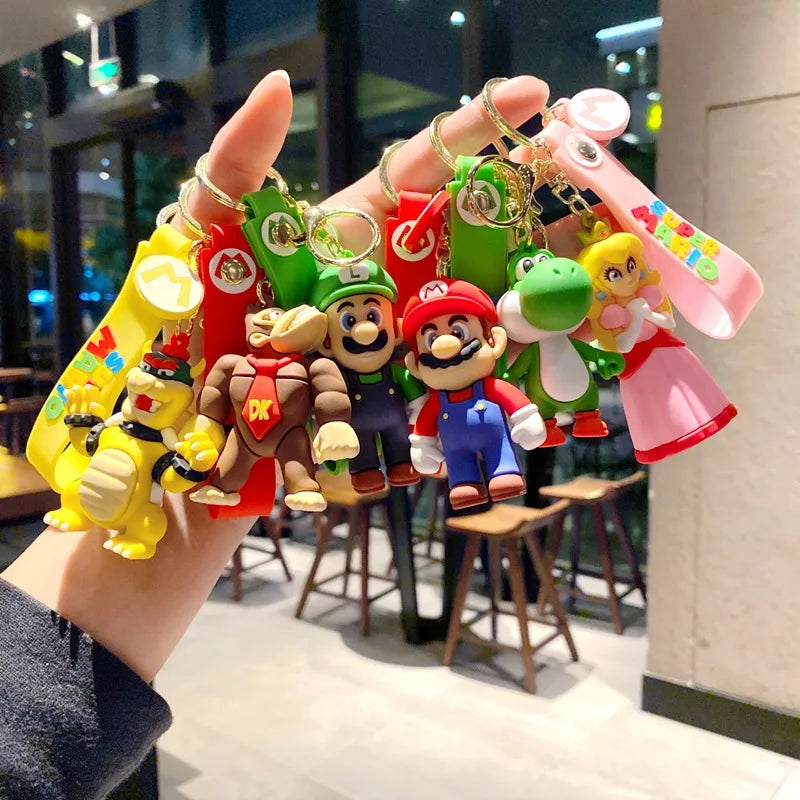 3D Super Mario Bros PVC Action Figure Toys Dolls Keychain Accesorios Luigi Yoshi Donkey Kong Mushroom for Kids Birthday Gifts