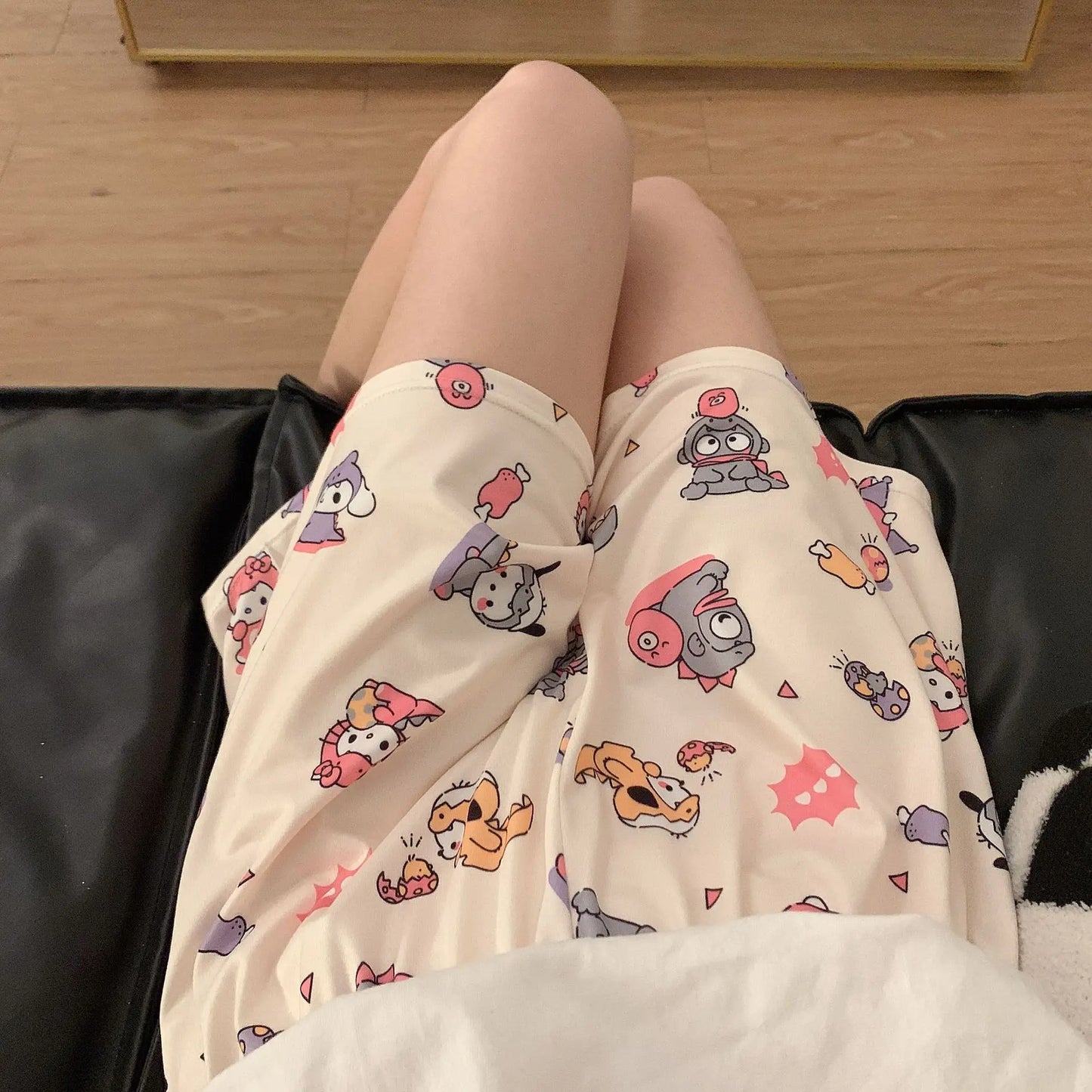 Sanrio Summer Cute Cartoon Home Pants Women's Casual Loose Shorts Can Be Weared New Style Home Kitty Pajamas