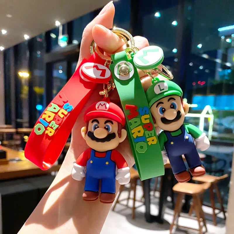 3D Super Mario Bros PVC Action Figure Toys Dolls Keychain Accesorios Luigi Yoshi Donkey Kong Mushroom for Kids Birthday Gifts