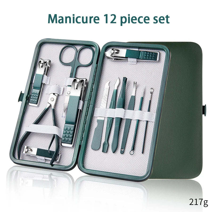 6-9 Pcs Manicure Set With Leather Case Professional Foot And Face Care Tool Kits Stainless Steel Nail Clipper Sets Gift