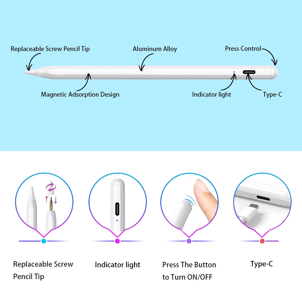 Drawing Stylus Accessories For IOS Touch Screen Tablet Pen Active High Precision 2Gen Pro Air Palm Rejection For 2018-2022 iPad