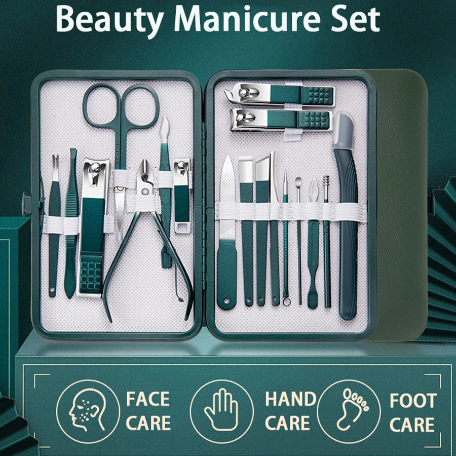 Ouriner 6-18Pcs Portable Manicure Sets Pedicure Kits Bright Black Nail Clipper Set Personal Care Tools Eyebrow Scissors