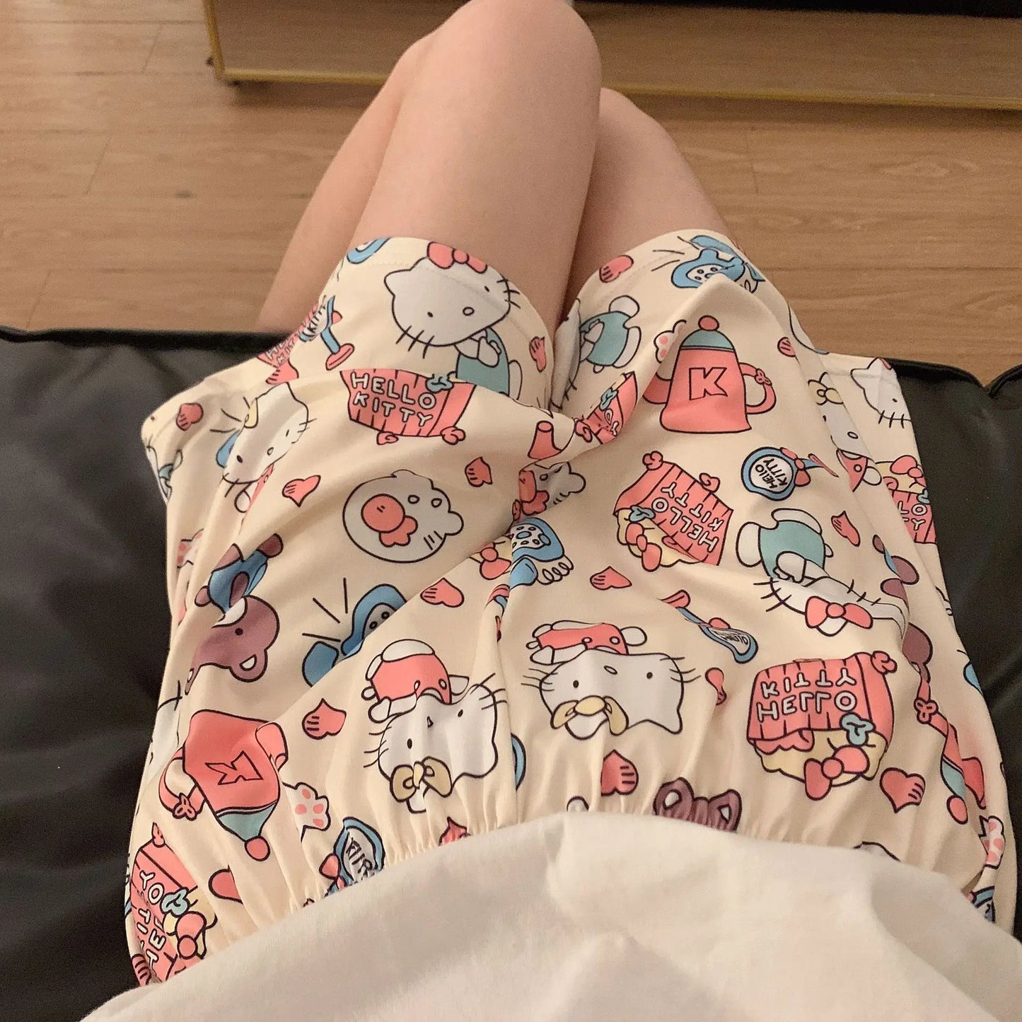 Sanrio Summer Cute Cartoon Home Pants Women's Casual Loose Shorts Can Be Weared New Style Home Kitty Pajamas