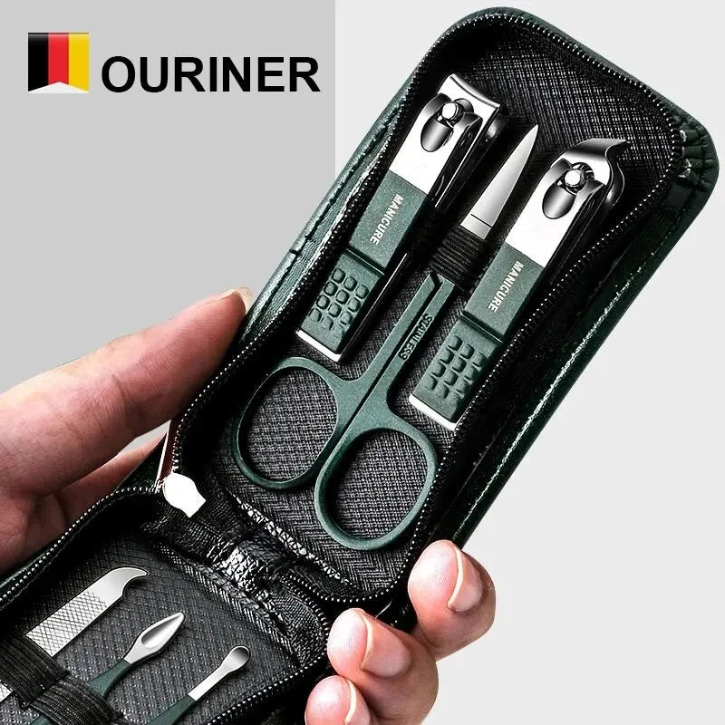 Ouriner 6-18Pcs Portable Manicure Sets Pedicure Kits Bright Black Nail Clipper Set Personal Care Tools Eyebrow Scissors