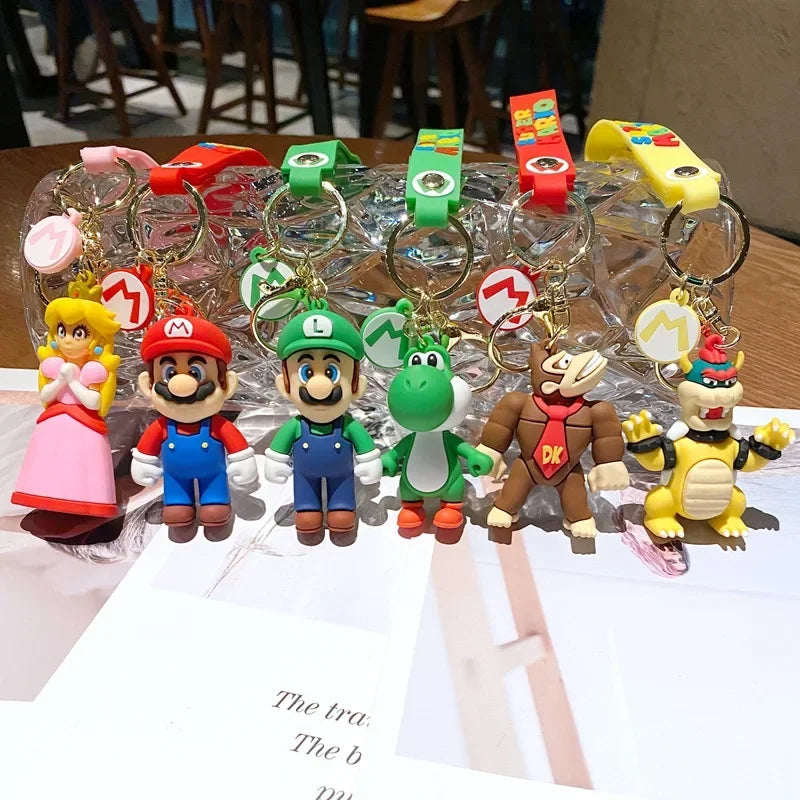 3D Super Mario Bros PVC Action Figure Toys Dolls Keychain Accesorios Luigi Yoshi Donkey Kong Mushroom for Kids Birthday Gifts