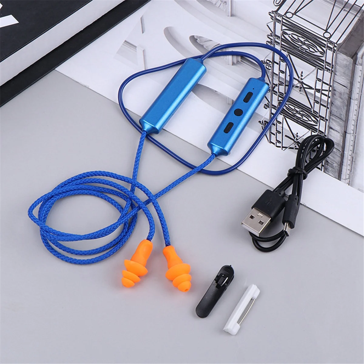 Ear Plugs Bluetooth Earphone for Work, Noise Suppression, Hearing Protection,Construction Sites, Noisy Places Blue